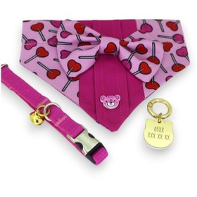 Resim Fularlı Papyonlu İsimli Kedi Tasması-kişiye Özel Tasma-pmbklp 