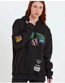 Resim Baskılı Kapüşonlu Sweatshirt - Siyah Karışık Çok Renkli 
