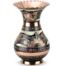 Resim Gül Çiçek İşlemeli Bakır Vazo 