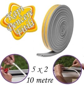Resim Lidyahan Store 10 Metre (5x2=10 Metre) Yapışkanlı Gri Kapı Pencere Bandı Fitili Soğuk Izolasyon Kauçuk Bantları 