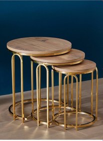 Resim Lenka Zigon Sehpa Takımı Yuvarlak 3'lü Gold Metal - Açık Ceviz Sedaş-lenka-zigon-gold Açık Ceviz 