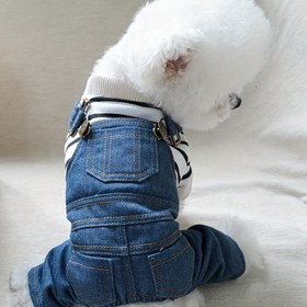 Resim Çizgili Klasik Bağcıklı Pantolonlu Köpekler İçin Rahat Dört Bacaklı Giysiler - Beagle, Bichon ve Yorkie Küçük Irklar için İlkbahar Sonbahar Kış Tulumu 