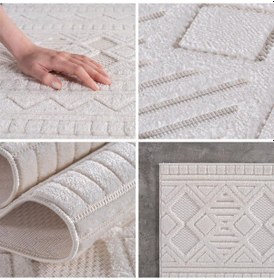 Resim Modern Krem Renkli İskandinav Desenli Bohem Salon Mutfak Mekan Teras Balkon Oda Ve Çocuk Halısı Oymalı Halı Krem - Krem 