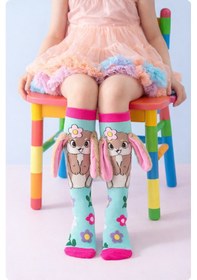 Resim Color Socks 1 Çift Tavşan Peluş Kulaklı Kız Çocuk Çorap Topuksuz Turkuaz 