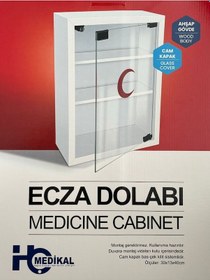 Resim Ecza Dolabı Ahşap Gövde Cam Kapk 