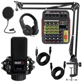 Resim Midex Vokal Paket - 1 MX2020 Mikrofon ve MDX-04FXU Stüdyo Mikseri Kulaklık Full Set 