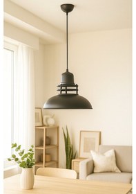 Resim Fener Siyah Renk Özel Tasarım Modern Salon - Mutfak - Cafe Tekli Sarkıt Avize Ampulsüz Siyah 