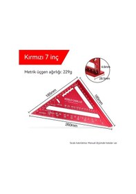 Resim Jzcat Üçgen Cetvel 45 Derece İletki Açı Cetveli Çok Fonksiyonlu Dik Açı Cetveli Ağaç İşleme Dekorasyon Aracı- Kırmızı Alüminyum 7 İnç Metrik Ah 