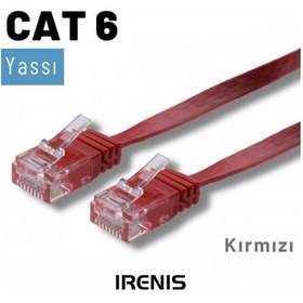 Resim Irenis CAT6 Kablo Yassı Ethernet Network Lan Ağ İnternet Kablosu 50 CM Kırmızı 