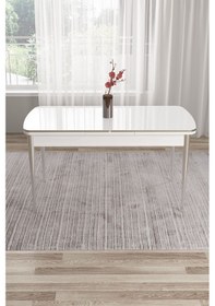 Resim Canisa Tia Serisi 80x132 Açılabilir Mdf Mutfak Masası Takımı Beyaz Masa Krom Detay 4 Antrasit Sandalye Masa Beyaz Sandalye Antrasit 