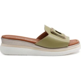 Resim Zeytuk Siyah Hakiki Deri Dolgu Topuk Kadın Terlik 