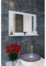 Resim Makbulce Yakut Raflı Dresuar Banyo Aynası 60 x 45 Beyaz 