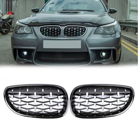 Resim Bmw 5 Serisi E60 2004-2009 Uyumlu Dıamond Panjur ( Böbrek ) Krom Çerçeve 