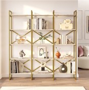 Resim Yurudesign Voyage Gold Metal Kitaplık 5 Raflı Geniş 3 Bölme Merme 