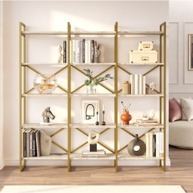 Resim Yurudesign Voyage Gold Metal Kitaplık 5 Raflı Geniş 3 Bölme Merme 
