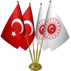 Resim Masa Üstü Dışişleri Bakanlığı Bayrağı Türk Bayrağı Dörtlü Pirinç 