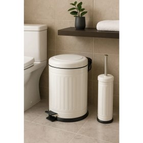 Resim Defne 2 Li Çöp Kovası Çöp Kutusu Banyo Seti Çizgili Model Beyaz 5 Litre ve Wc Fırçası Seti 