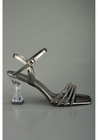 Resim Şeffaf Topuklu Abiye Ayakkabı Düz Kesim Platin 