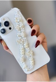 Resim MİRAZ TASARIM FİYONK/ÇİÇEKLİ CAM KRİSTAL VE İNCİLİ TELEFON CHARMI TELEFON İPİ ASKISI 