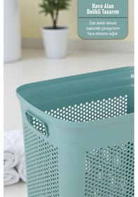 Resim İronika Slim Kapaklı Dekoratif Kirli Çamaşır Sepeti 45 Litre - Yeşil Yeşil 