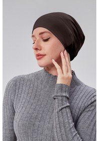 Resim Sonbaharmoda Kadın Tesettür Hazır Pratik Geçmeli Bone Lastikli Kaymaz Kahverengi Kahverengi 