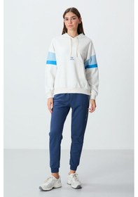 Resim Tommy Life Ekru Kompakt Pamuklu Kalın Pürüzsüz Dokulu Kapüşonlu Oversize Fit Kadın Sweatshirt - 97290 Ekru 
