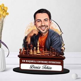Resim Kişiye Özel Erkek Satranç Oyuncusuna Hediye Karikatürlü Biblo 