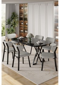 Resim Canisa Axton Serisi Sabit Mdf 90x168 Siyah Mermer Desen Mutfak Masa Takımı 6 Gri Sandalye Gri Sandalye Siyah Mermer Desen Masa 