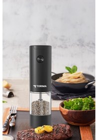 Resim Torima Kymq-44b-bs Siyah Pilli Işıklı Otomatik Yeni Nesil Tuz Karabiber Değirmeni Baharat Öğütücü 