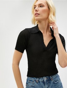 Resim Koton Polo Yaka Triko Kazak Kısa Kollu Siyah 3sak90010ht 3SAK90010HT999 Siyah 