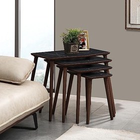 Resim VEGA 4LÜ DÖRTLÜ MDF AHŞAP ZİGON SEHPA - SİYAH MERMER DESENLİ 