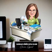 Resim Rapor Hazırlayan Çalışan Kadın Karikatürlü Biblo 