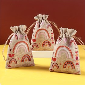 Resim 6 adet Boho Gökkuşağı Parti Keten Hediye Çantası, Gökkuşağı Parti Süsleme Şeker Çantası, Düğün Partisi İpli Hediye Çantası, Doğum Günü Parti Malzemeleri Paketleme Çantaları için Uygun 