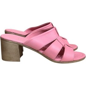 Resim Pembe Hakiki Deri Bant Detaylı Topuklu Comfort Taban Terlik Pembe 