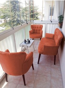 Resim Azra Mobilya Çay Seti Koltuk Takımı - Düz Renk - Ahşap Ayak - Babyface Kumaş - Turuncu Turuncu 