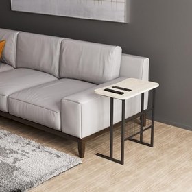 Resim interGO Metal Ayaklı Laptop Sehpası Koltuk Sehpası Kahvaltı Masası Çalışma Sehpası - Traverten Desenli 