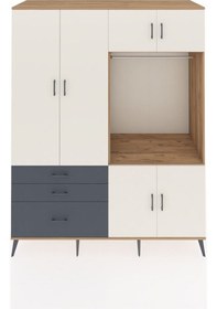 Resim Kronos Gardrop 7 Raflı 3 Çekmeceli Tek Askılı 176x59x221 Çam-aytaşı/antrasit Aytaşı/antrasit 