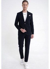 Resim Comfort Fit Çift Yırtmaç Torba Cep Metal Düğmeli Lacivert Blazer Ceket C 734 