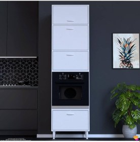 Resim Modilayn Tile Ankastre Fırın Dolabı 60x217x56 Cm - 4 Kapaklı, Ekmeklikli Kiler Mutfak Dolabı Beyaz 