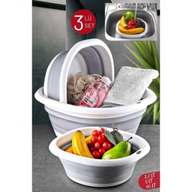 Resim Feyza Design Pratik 3'lü Akordiyon Badya Seti: Katlanır Leğen, Kova ve Çeyiz Seti 