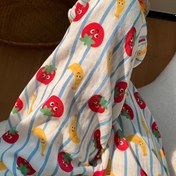 Resim Kadınların Elastik Beli Çizgili Geniş Bacaklı Pantolonları - Hafif Polyester, Günlük Tüm Mevsimler İçin Rahat, Renkli Karikatür Tasarımı, Sevimli Pantolonlar 