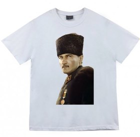 Resim Gazi Mustafa Kemal Atatürk Baskılı T-shirt BEYAZ 5XL 