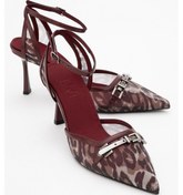 Resim Giorno Bordo Desenli Fileli Tokalı Kadın Bilekten Bağlamalı Topuklu Ayakkabı Bordo 