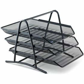 Resim KRAF Siyah Perfore Metal 3 Katlı Evrak Rafı 