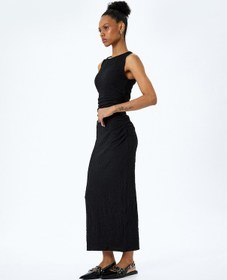 Resim Koton Slim Fit Dokulu Drape Detaylı Yüksek Bel Kalem Etek Siyah 5sak10002uk Siyah 