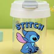 Resim 10.5oz Disney Stitch Sevimli Kompakt Taşınabilir Pipetli Su Matarası, Çiftler İçin Seyahat Bardağı 