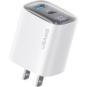 Resim Usams Cc230 30w Usb+usb-c / Type-c Çift Bağlantı Noktalı Gan Dijital Ekran Şarj Cihazı, Özellikler: Abd Tak Beyaz 