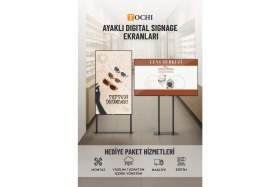 Resim Tochi Ayaklı Digital Signage Vitrin Ekranı 2000-30000 Nıt Yüksek Parlaklık Full Hd 7/24 Reklam Ekranı 86 Inç 