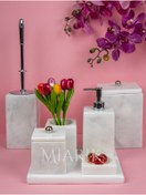 Resim MIARIK DESIGN & DEKORASYON Dekoratif Beyaz Mermer Gümüş Top Detaylı 7 Li Kare Banyo Seti Takımı 
