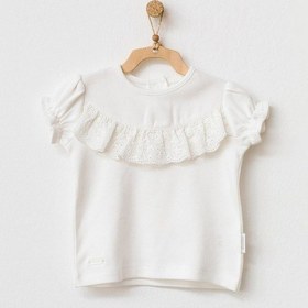 Resim Andywawa Kız Bebek Önden Fırfırlı Detaylı Beyaz Tshirt Ac21753 